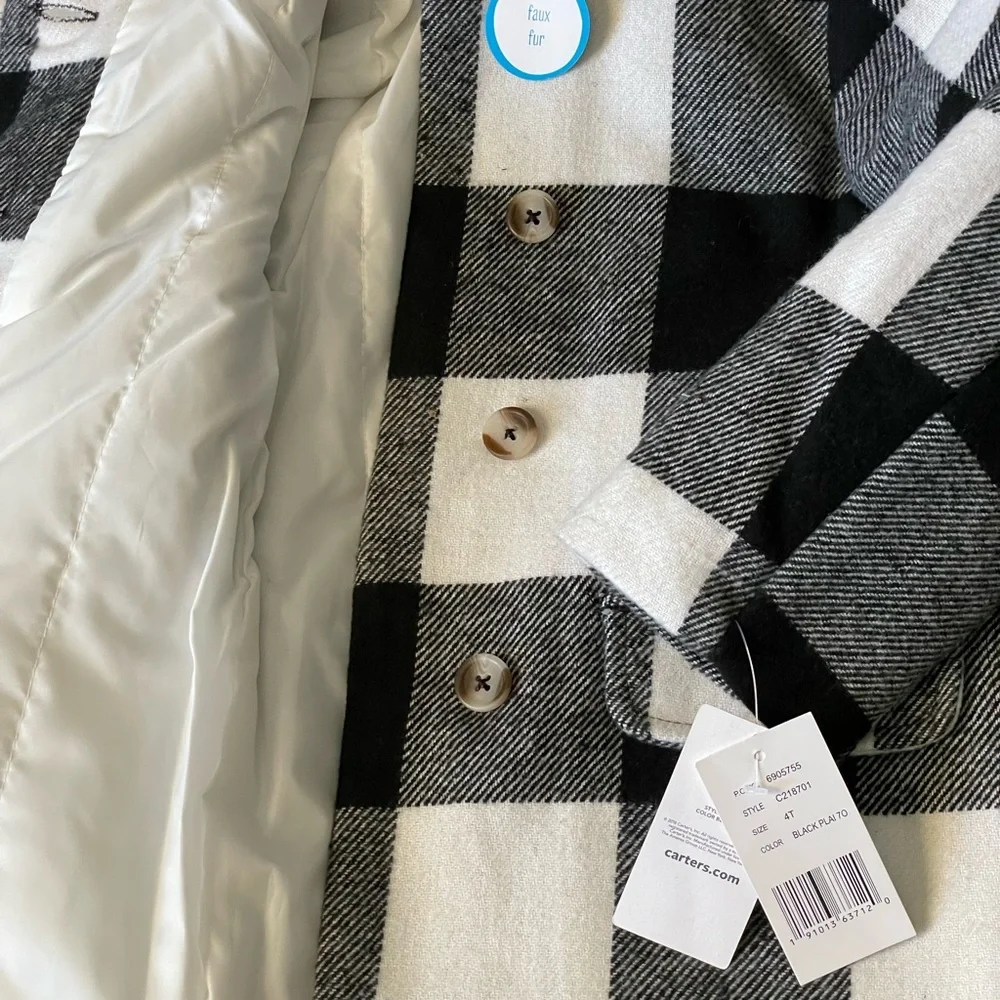 Carter's Little Girls' Toddler Plaid Faux Fur Jacket (4T, Black Plaid)